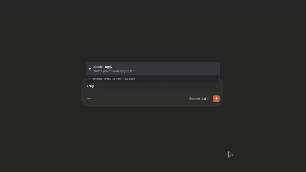 Caret — chat input showing a trigger-character palette of saved prompts